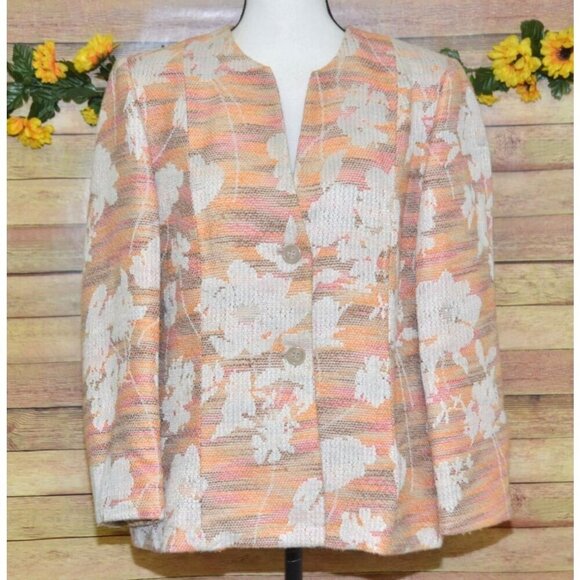 Alfred Dunner Ladies 10 Tweed Button Front Blazer Jacket Floral Office Event - Picture 3 of 12